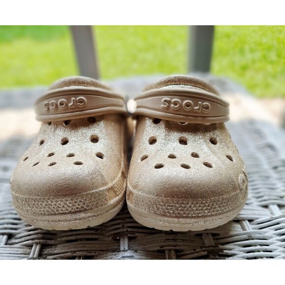 Gold Glitter Crocs C9 Toddler Classic Clogs With Plush Lining Fancy - Picture 6 of 7